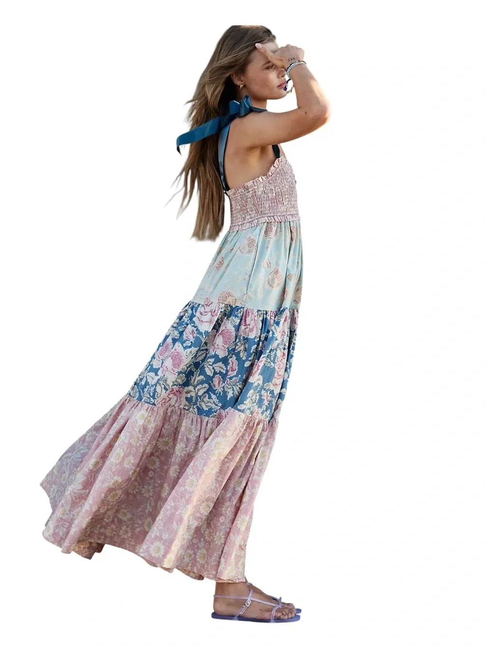 FREE PEOPLE Bluebell Mixed Print Cotton Maxi Dress